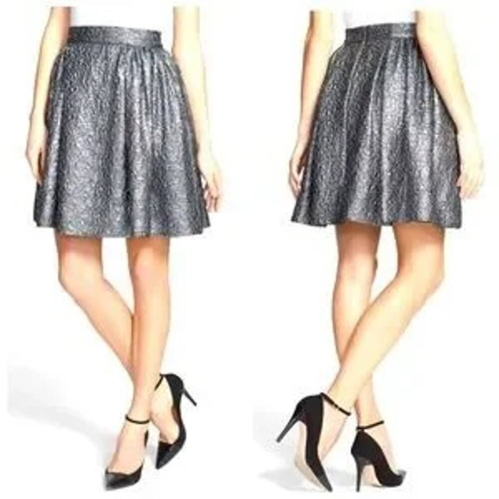 Kate Spade Women Glam Metallic Skirt Party Silver Full Wool Cocktail Aimee 2